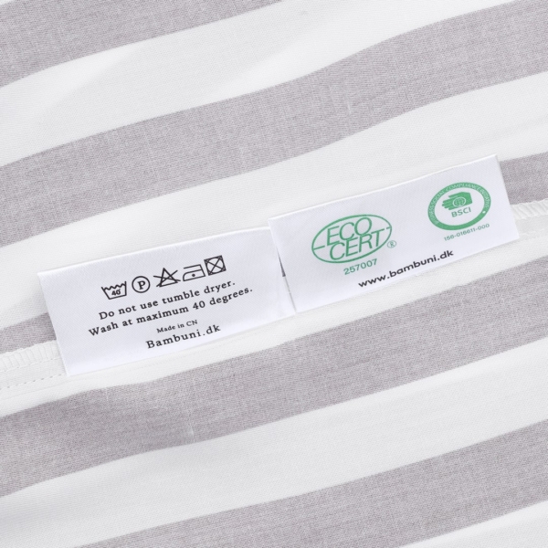 Bambus sengetøj hvid/brun stribet bred