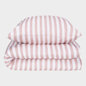 Bambus sengetøj hvid/gammel rosa stribet bred