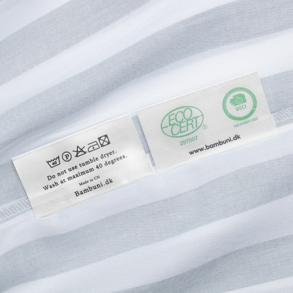 Bambus sengetøj hvid/grålig stribet bred