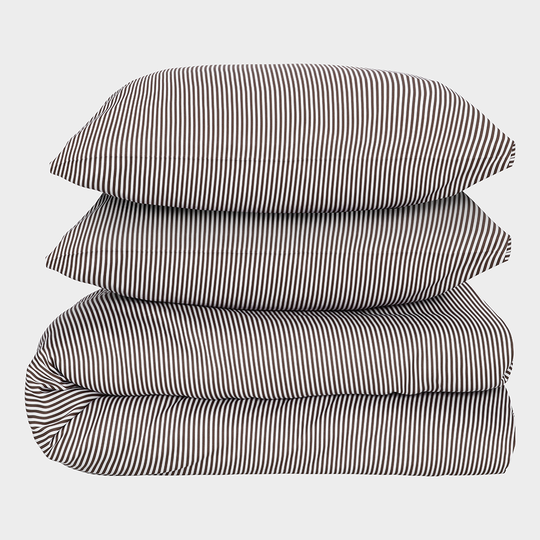 Bambus sengetøj hvid/brun stribet 200x220 200x220