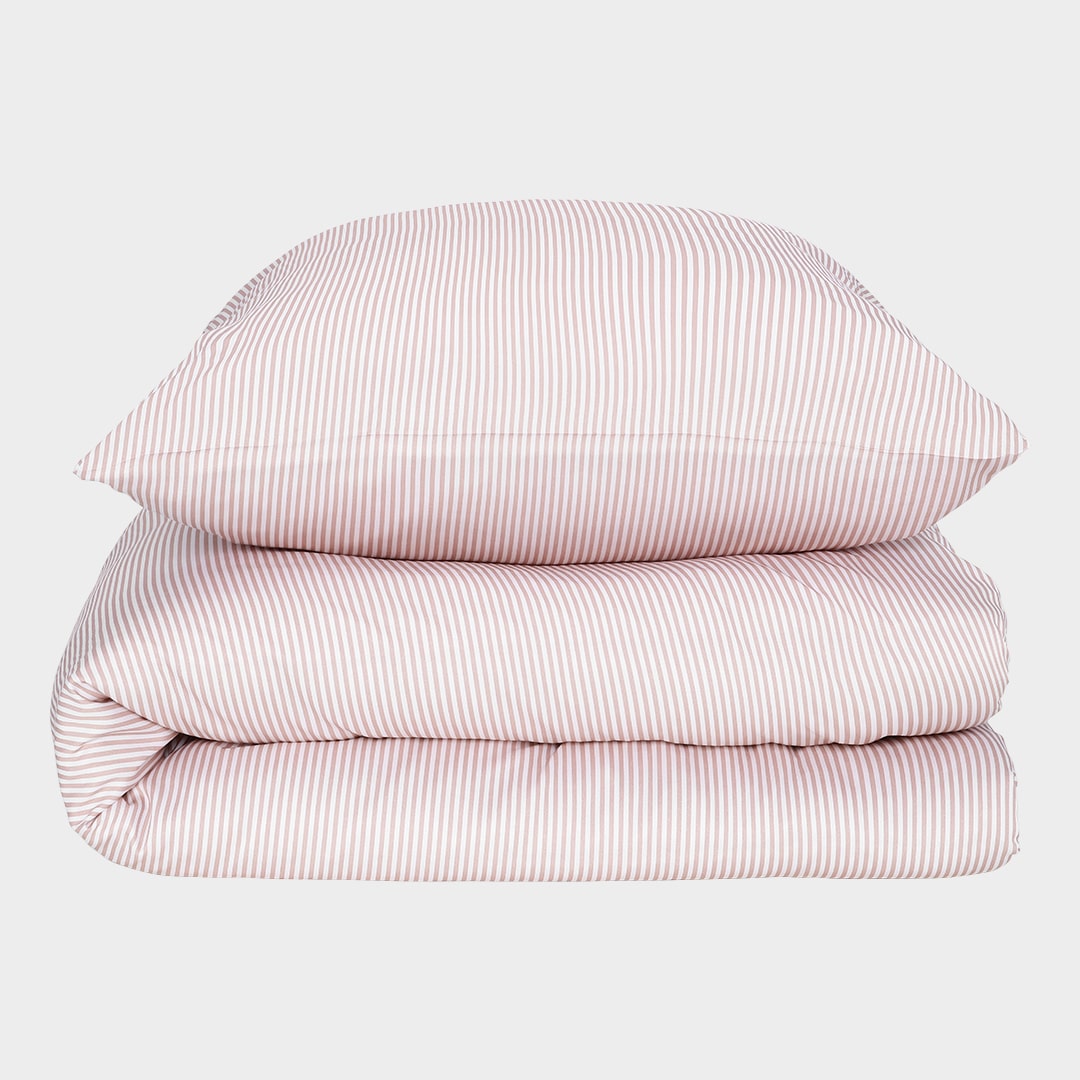 Bambus sengetøj hvid/gammel rosa stribet 140x200 140x200