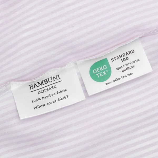 Bambus sengetøj hvid/gammel rosa stribet