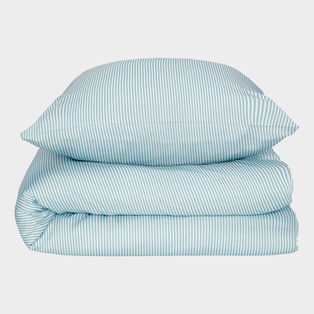 Bambus sengetøj hvid/havblå stribet 140x220 140x220