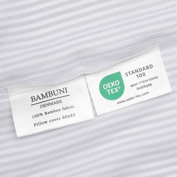 Bambus sengetøj hvid/oliven stribet