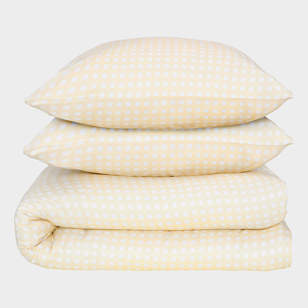 Bambus sengetøj hvid/creme ternet 240x220 240x220