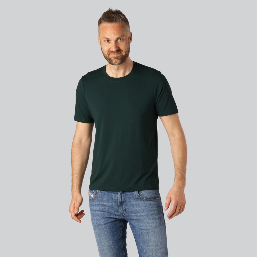 Bambus T-shirt O-hals i grøn til mænd 3XL