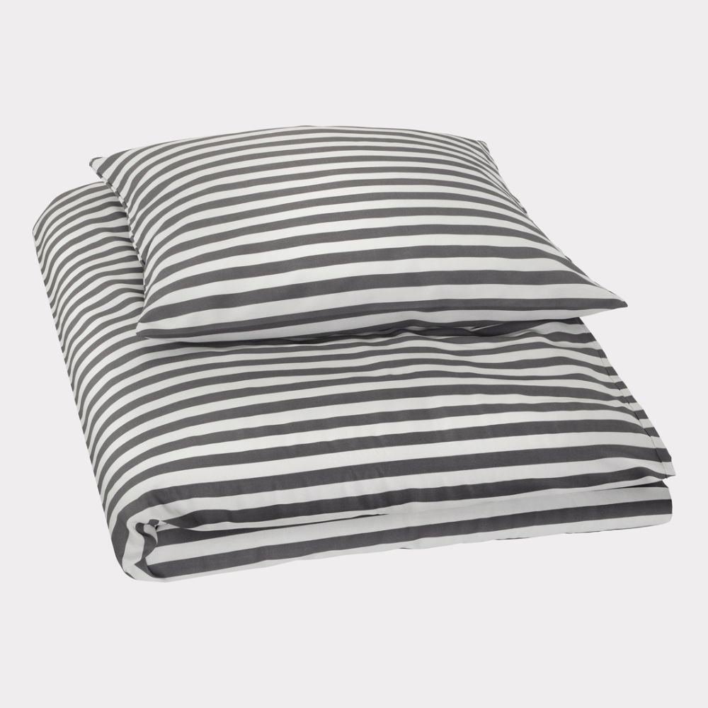 Bambus sengetøj lysegrå-koksgrå strib