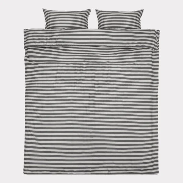 Bambus sengetøj lysegrå-koksgrå strib - Dobbeltdyne