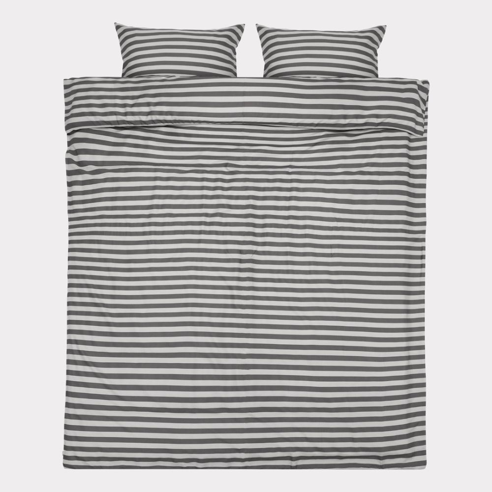 Bambus sengetøj lysegrå-koksgrå strib - Dobbeltdyne
