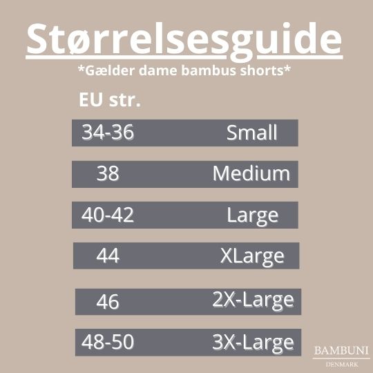 Bambuni størrelses guide shorts